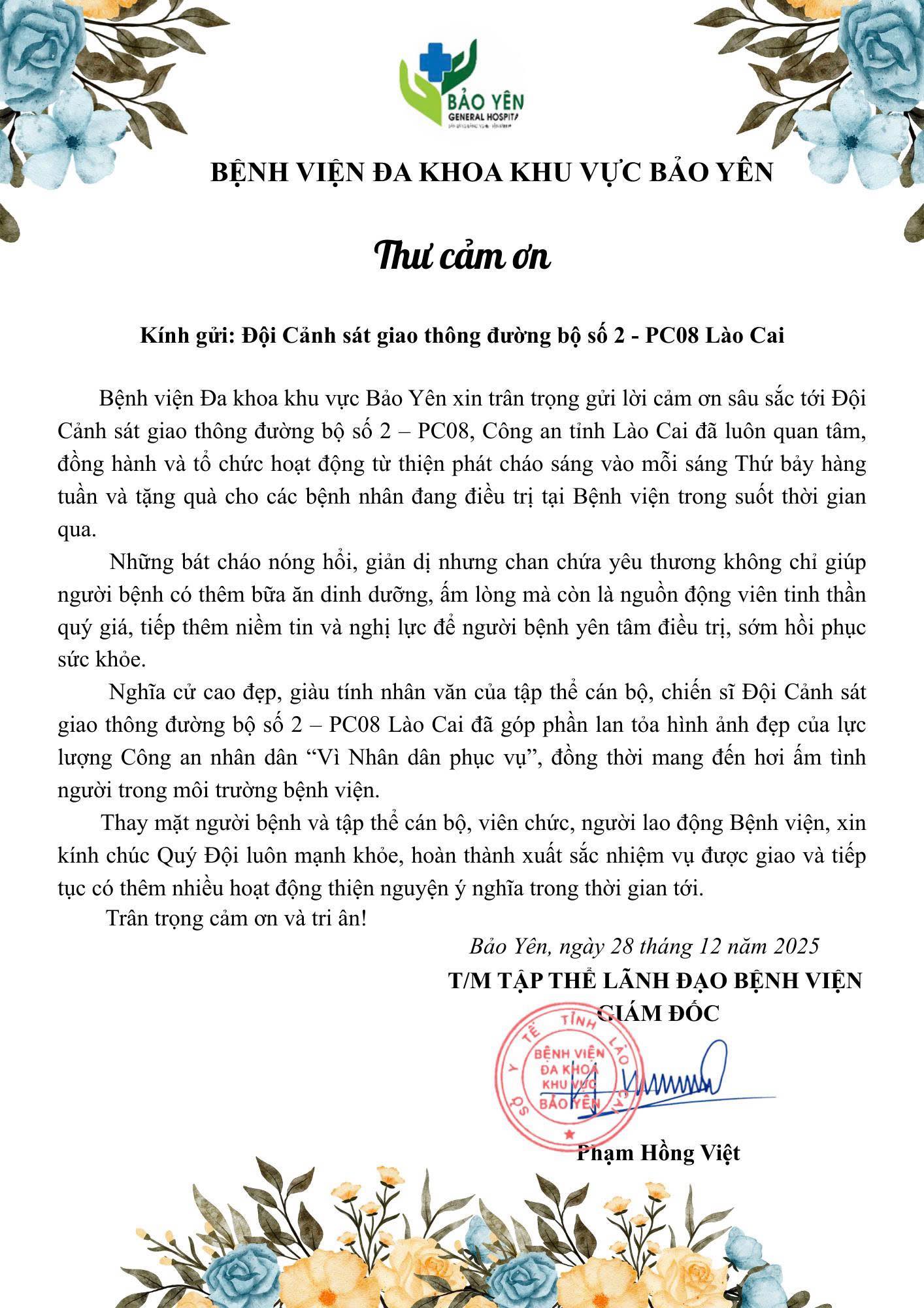  LỜI TRI ÂN TỚI CÁC NHÀ HẢO TÂM ĐÃ ĐỒNG HÀNH CÙNG NGƯỜI BỆNH TẠI BVĐK KHU VỰC BẢO YÊN 